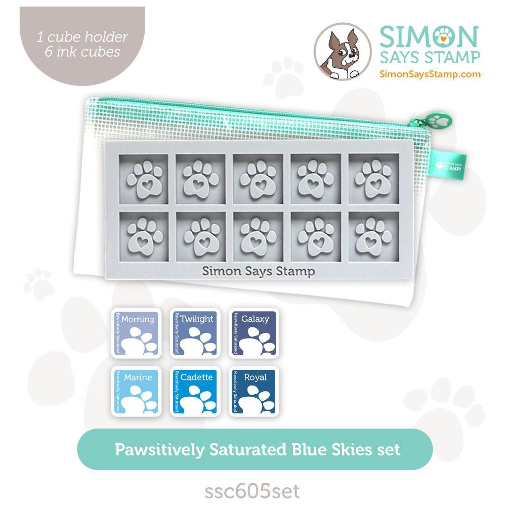 Simon Says Stamp Pawsitively Saturated Ink Cubes Blue Skies And Gray Cube Holder Set