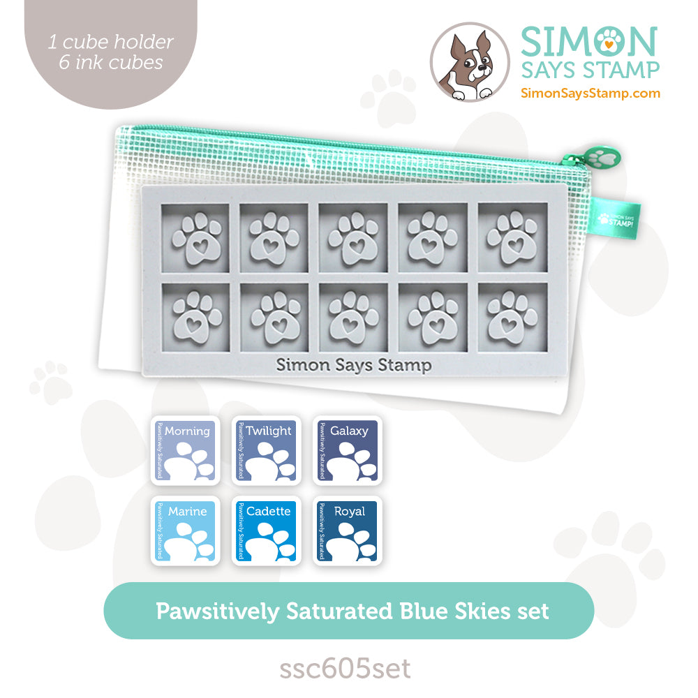 Simon Says Stamp Pawsitively Saturated Ink Cubes Blue Skies And Gray Cube Holder Set