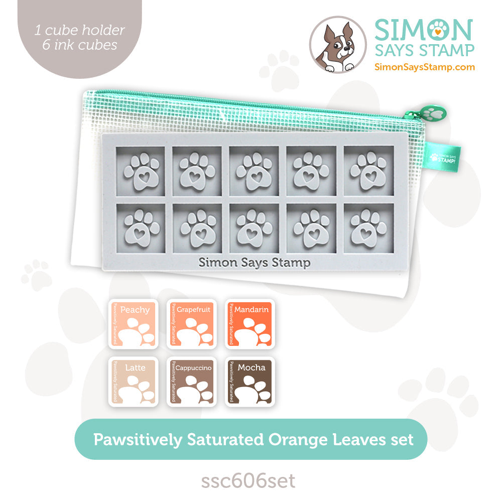 Simon Says Stamp Pawsitively Saturated Ink Cubes Orange Leaves And Gray Cube Holder Set