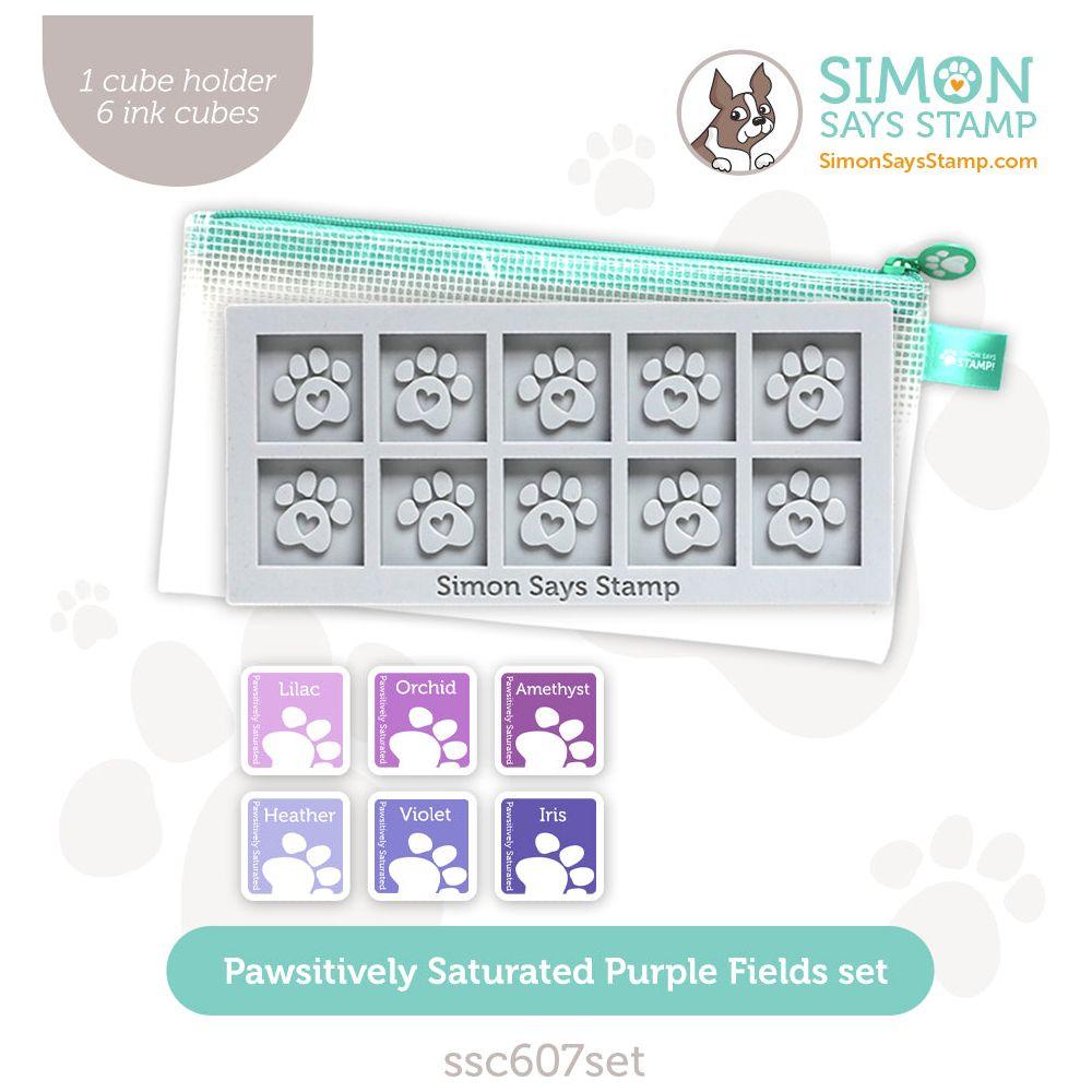 Simon Says Stamp Pawsitively Saturated Ink Cubes Purple Fields And Gray Cube Holder Set