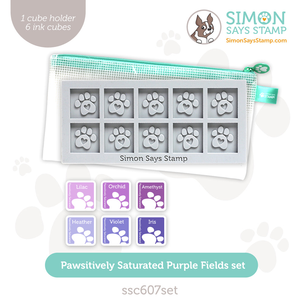 Simon Says Stamp Pawsitively Saturated Ink Cubes Purple Fields And Gray Cube Holder Set