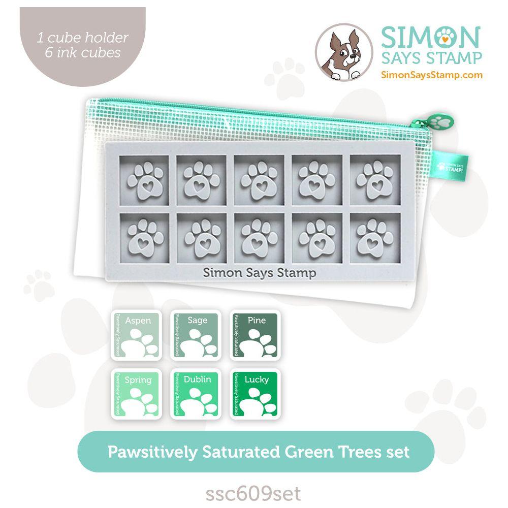 Simon Says Stamp Pawsitively Saturated Ink Cubes Green Trees And Gray Cube Holder Set