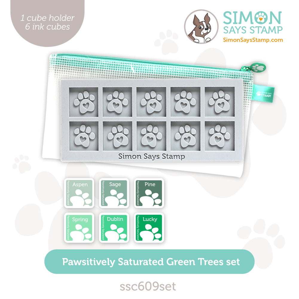 Simon Says Stamp Pawsitively Saturated Ink Cubes Green Trees And Gray Cube Holder Set