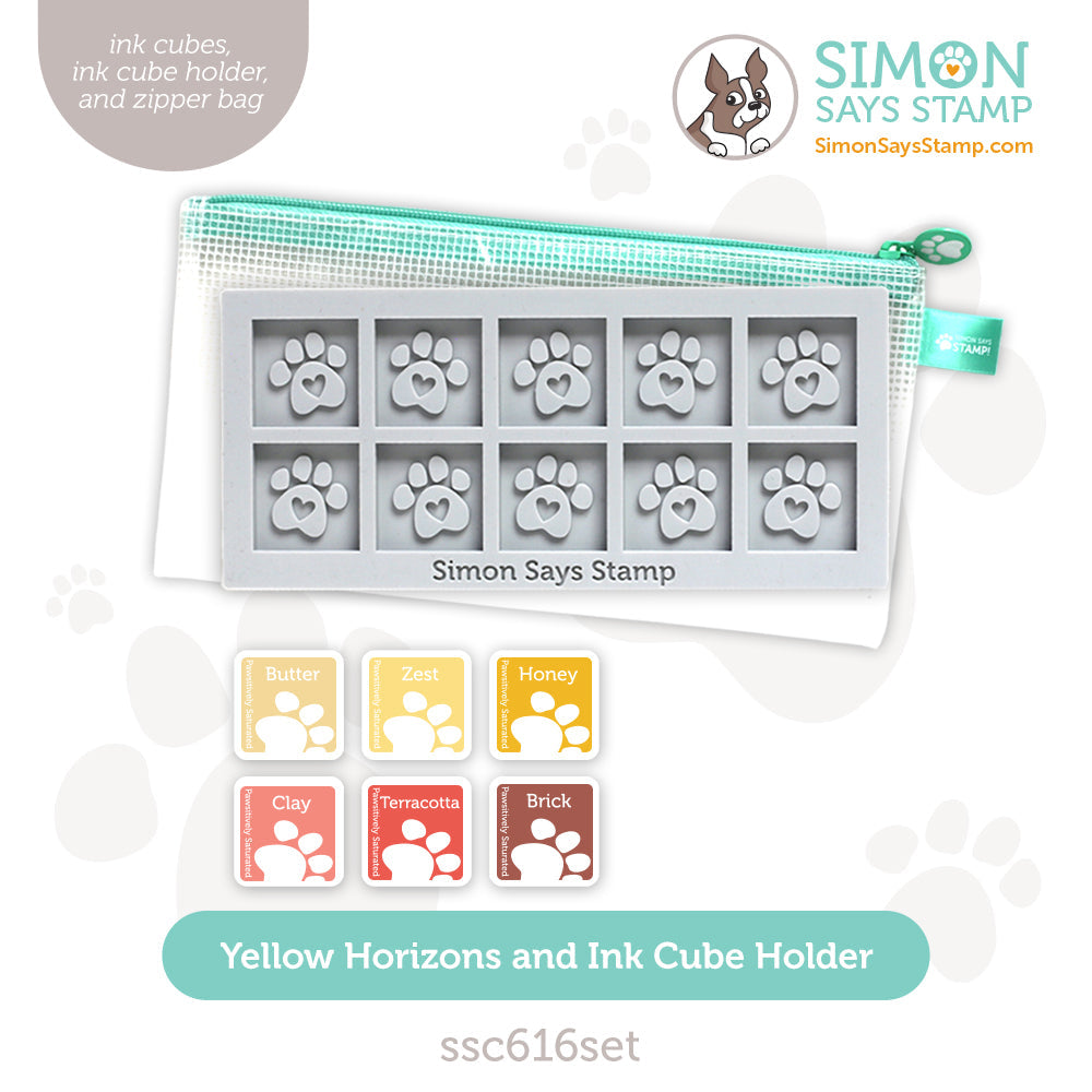 Simon Says Stamp Pawsitively Saturated Ink Cubes Yellow Horizons And Gray Cube Holder Set ssc616set Sweet Wishes
