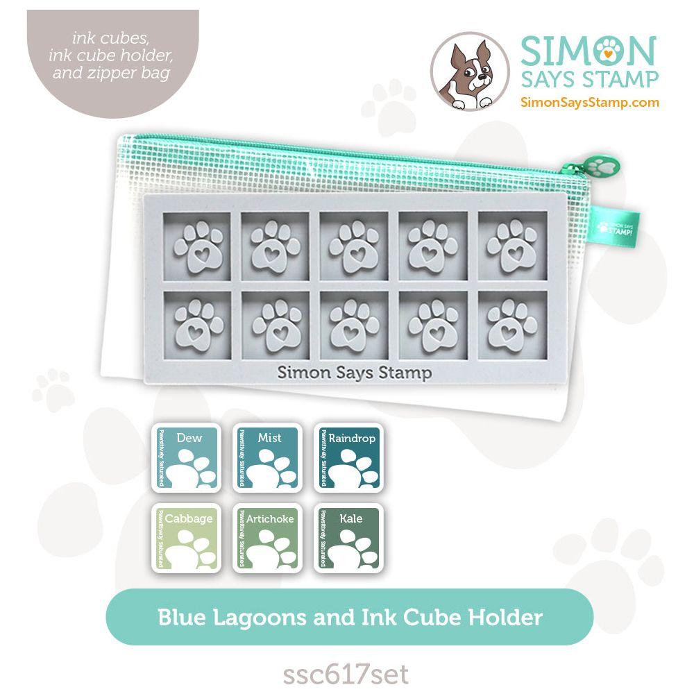 Simon Says Stamp Pawsitively Saturated Ink Cubes Blue Lagoons And Gray Cube Holder Set ssc617set