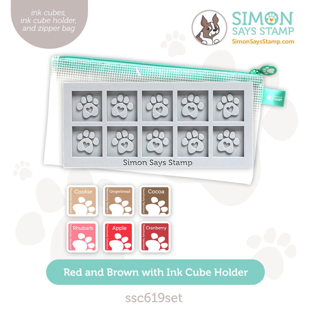 Simon Says Stamp Pawsitively Saturated Ink Cubes Reds And Browns and Gray Cube Holder set ssc619set Happy Camper