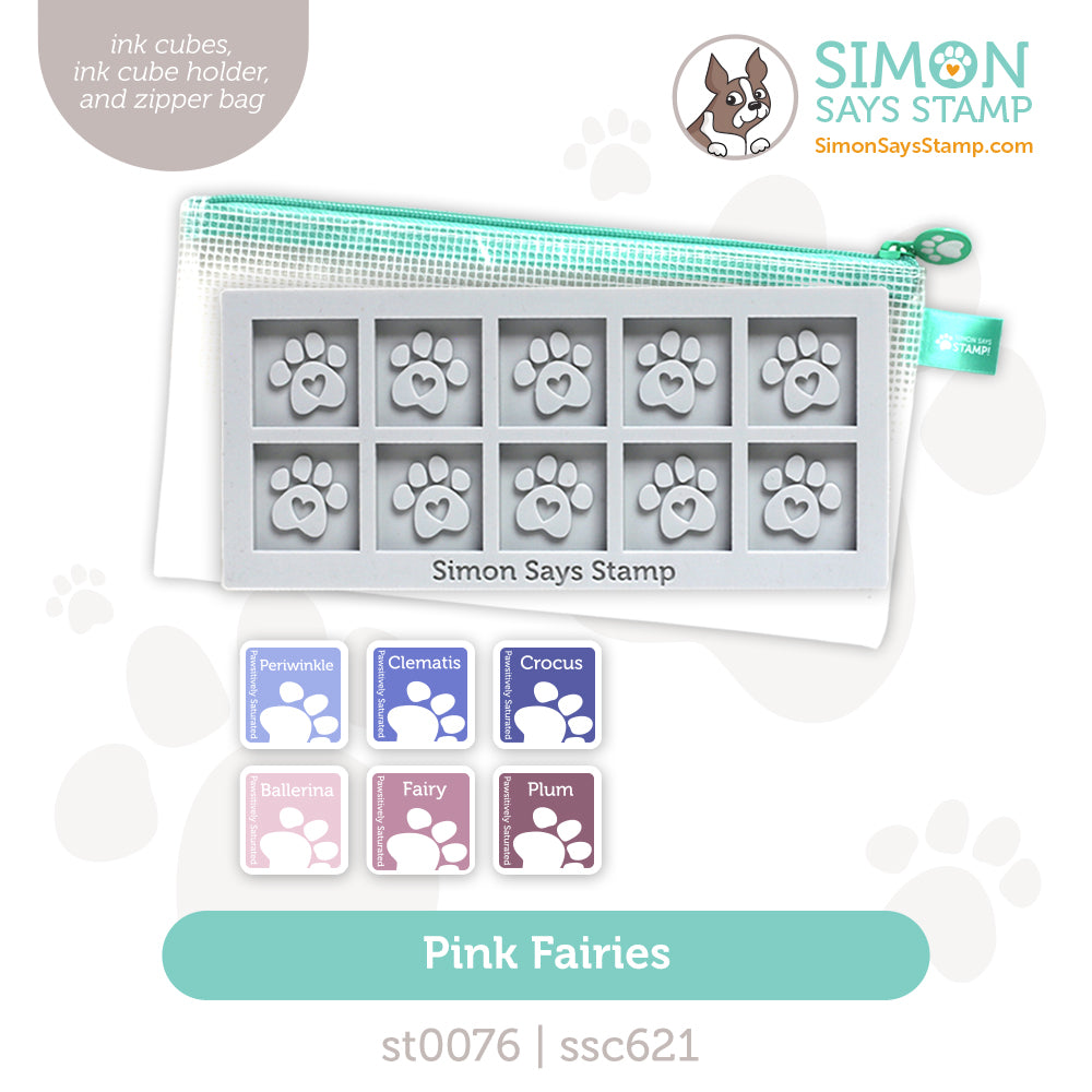 Simon Says Stamp Pawsitively Saturated Ink Cubes Pink Fairies and Gray Cube Holder Set