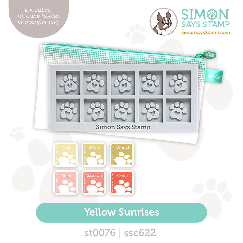 Simon Says Stamp Pawsitively Saturated Ink Cubes Yellow Sunrises and Gray Cube Holder Set