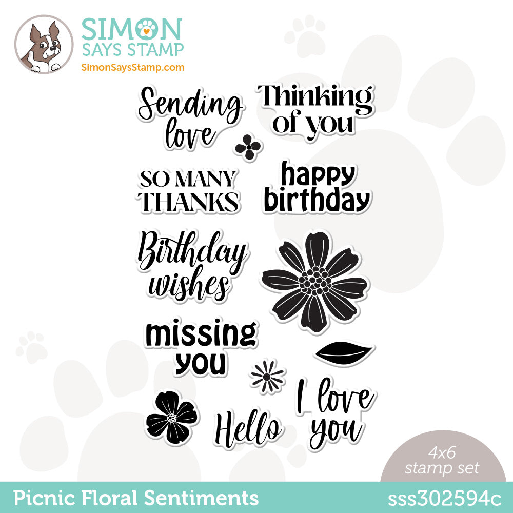 Simon Says Clear Stamps PICNIC FLORAL SENTIMENTS sss302594c *