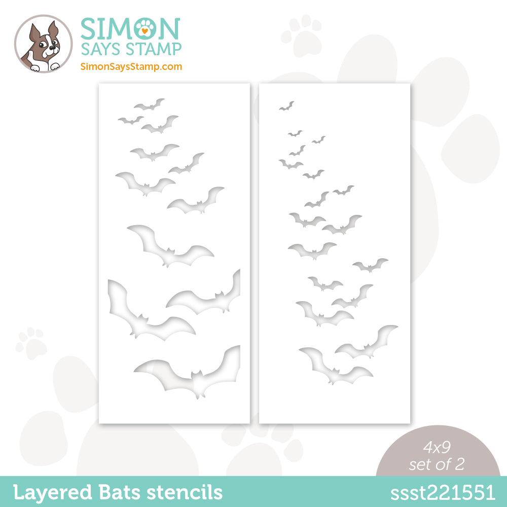 Simon Says Stamp Set of 2 Stencils LAYERED BATS ssst221551