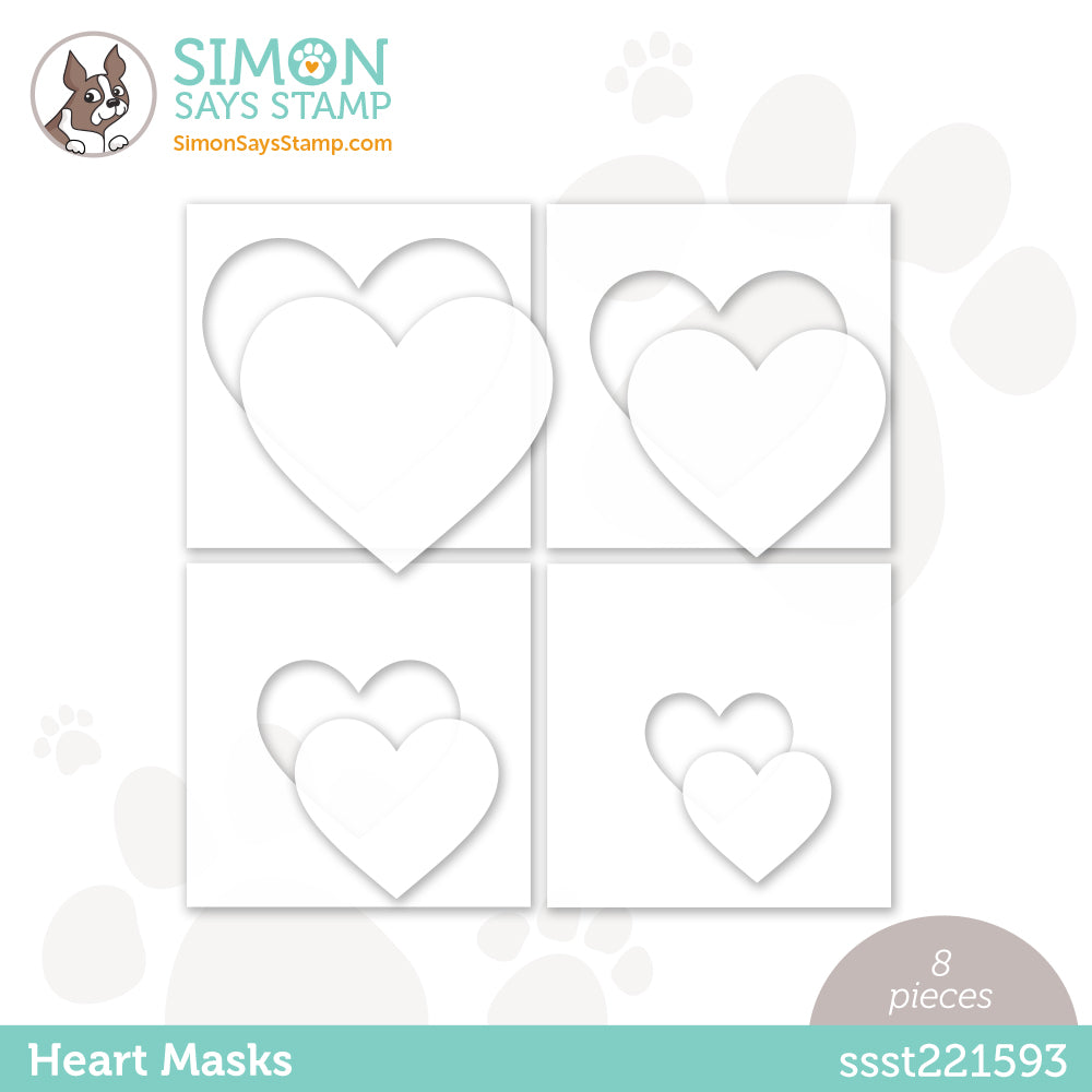 Simon Says Stamp Set of 4 Stencils and 4 HEART MASKS ssst221593