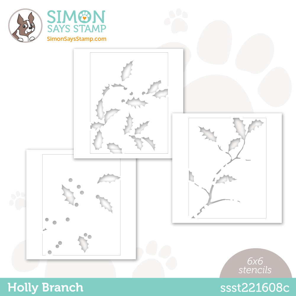 Simon Says Stamp Set of 3 Stencils HOLLY BRANCH ssst221608c