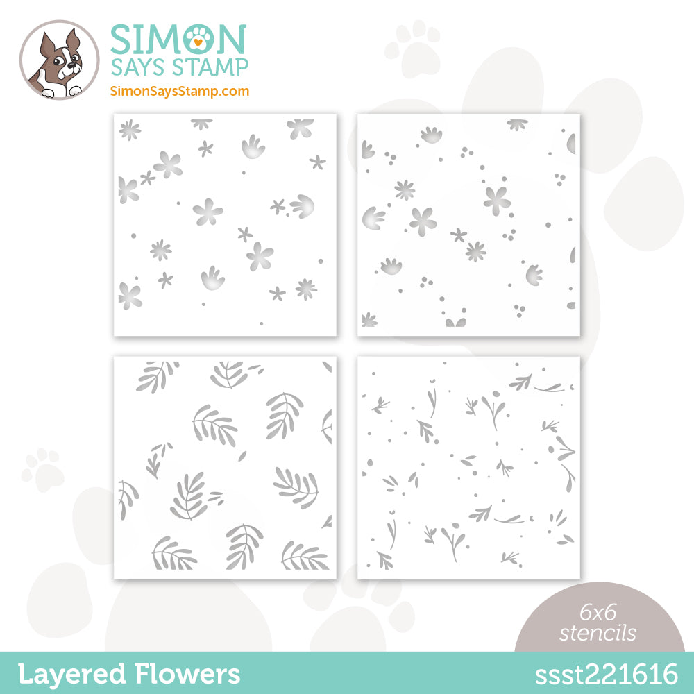 Simon Says Stamp Set of 4 Stencils LAYERED FLOWERS ssst221616