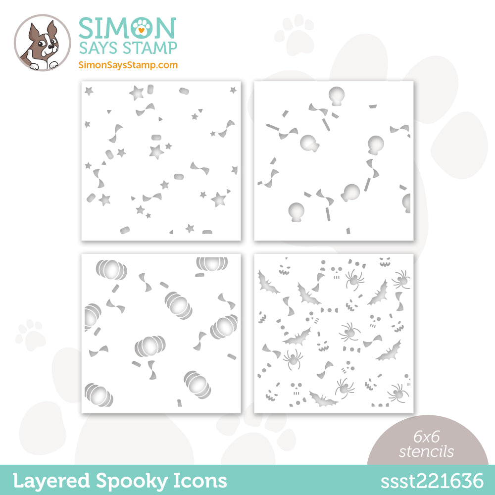 Simon Says Stamp Set of 4 Stencils LAYERED SPOOKY ICONS ssst221636