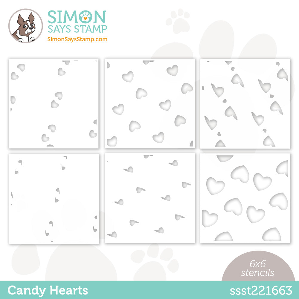Simon Says Stamp 6 Layering Stencils CANDY HEARTS ssst221663 Kisses