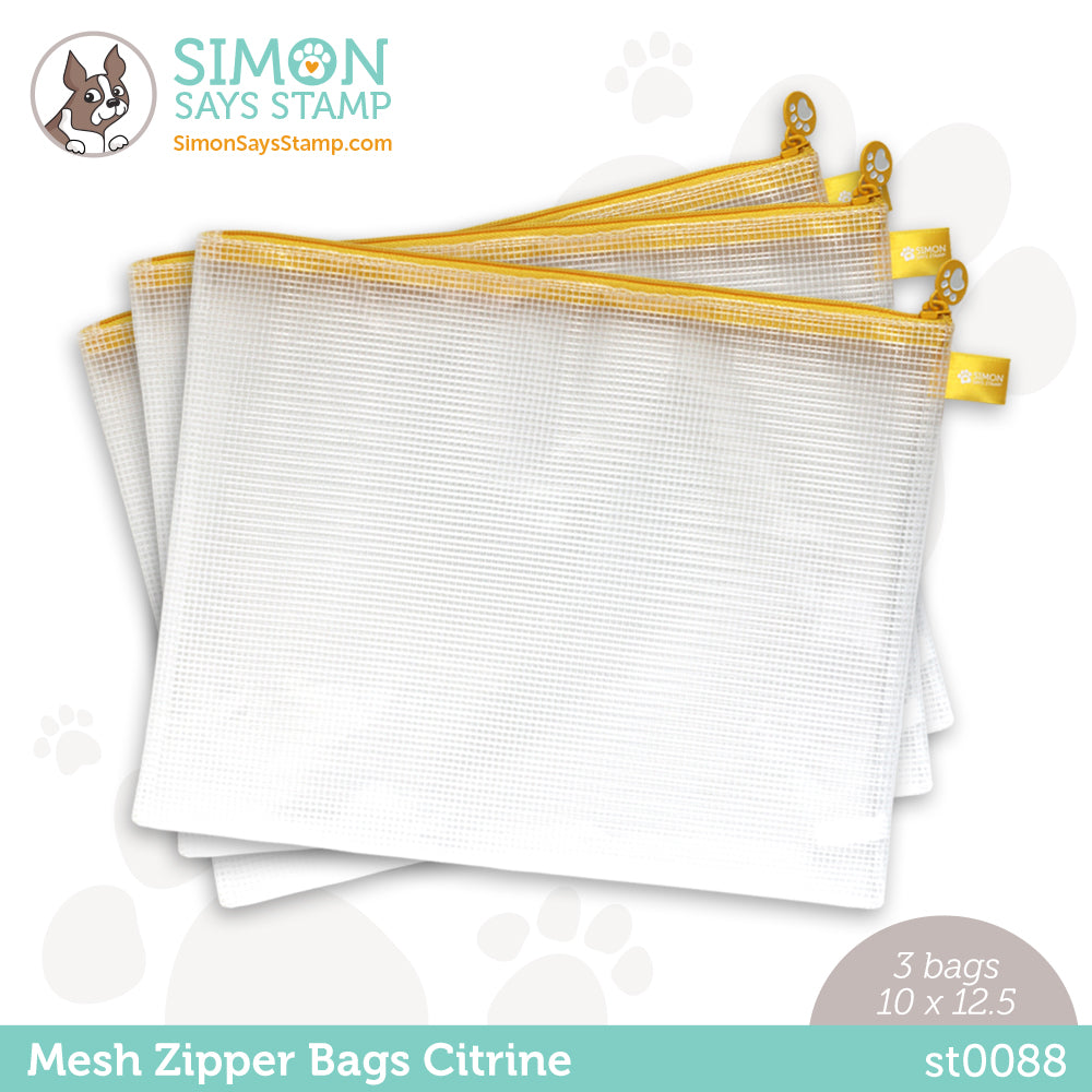 Simon Says Stamp Citrine Yellow Mesh Zipper Bags 3 Pack