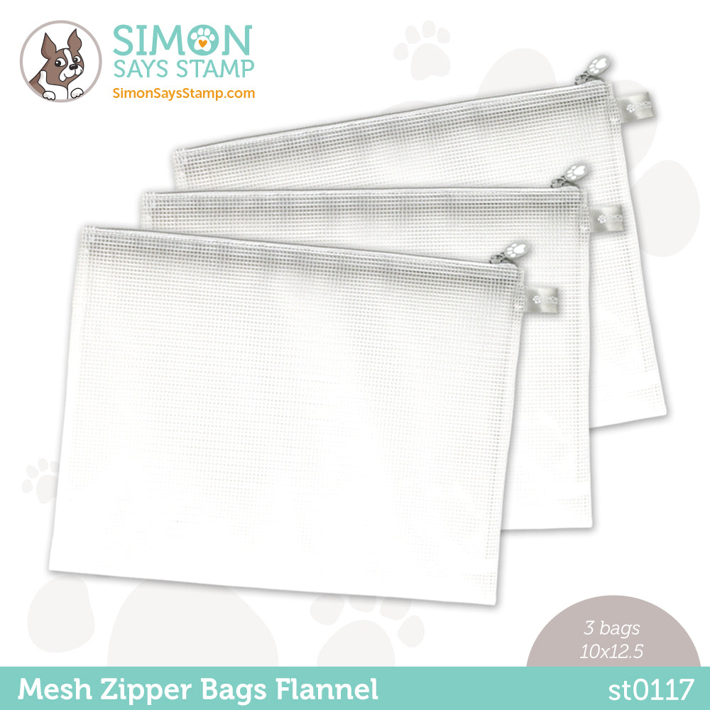 Simon Says Stamp Flannel Gray Mesh Zipper Bags 3 Pack
