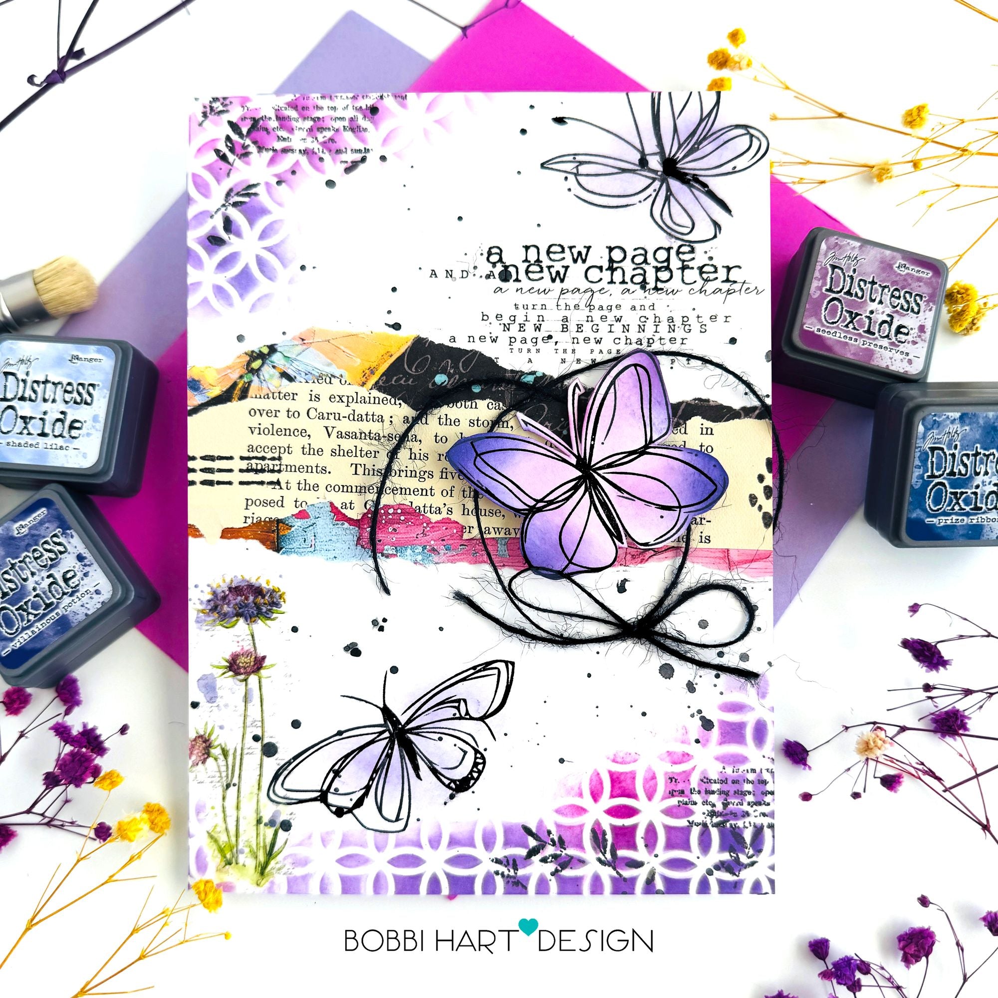 Simon Says Stamp Set of 2 Stencils and 10 Masks Artsy Butterflies 1136stc Congrats Card