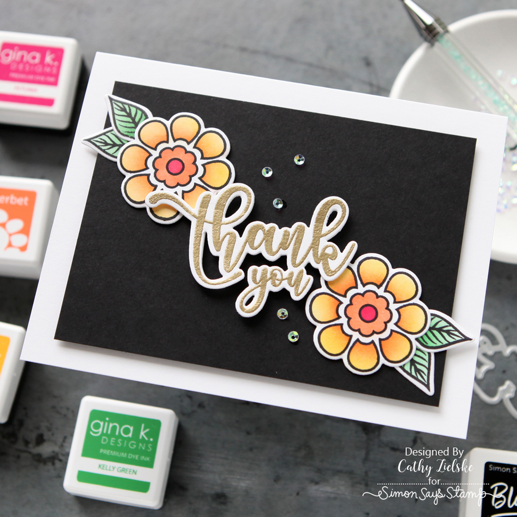 Gina K Designs for Simon Says Stamp Set of 2 Stencils Bold Blooms 1089stc Thank You Card | color-code:ALT06