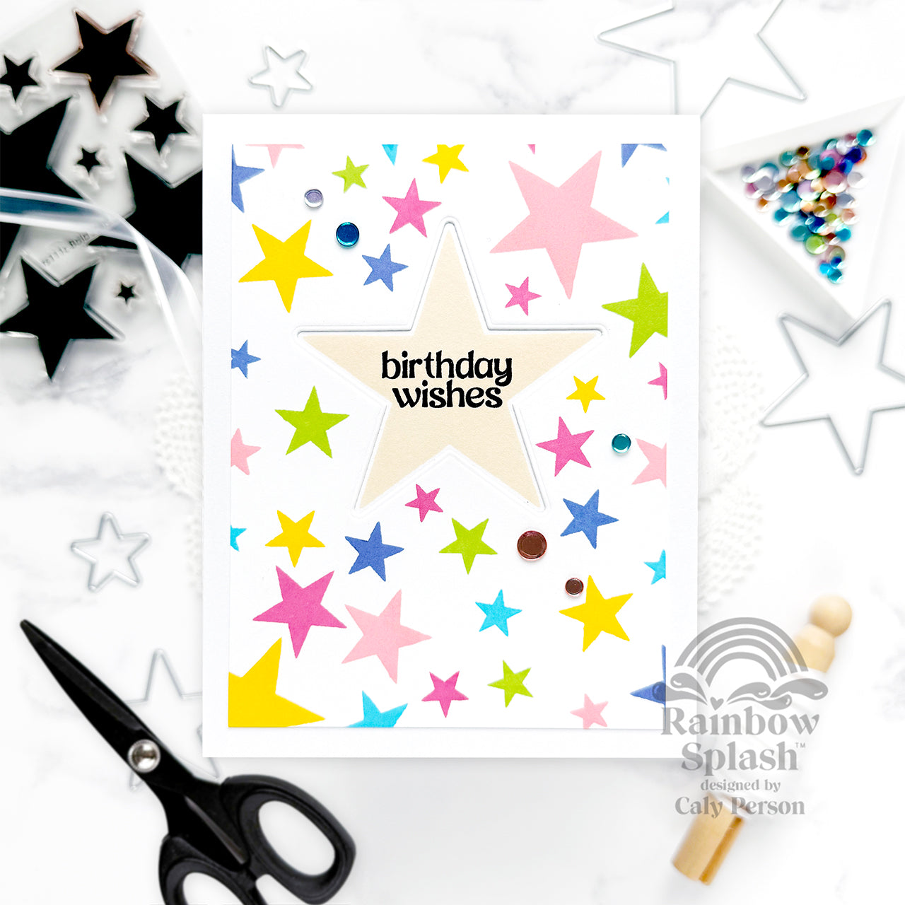 Rainbow Splash Stamps and Dies Bold Stars rs25set Birthday Card | color-code:ALT02