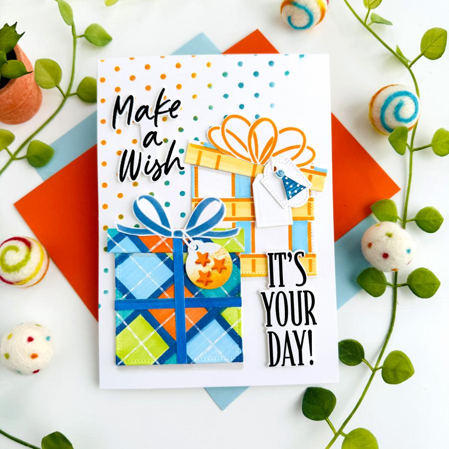 Papertrey Ink Beautiful Bows Stencils-0061 make a wish