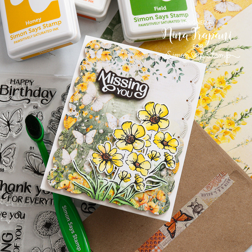 Simon Says Stamp Stencils Butterfly Blossoms 1084stc Miss You Card | color-code:ALT03