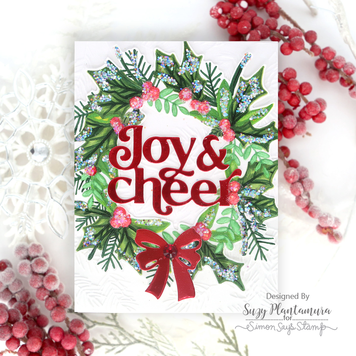 Simon Says Stamp Embossing Folder Festive Wreath sf568 Sugar and Spice Holiday Card | color-code:ALT01