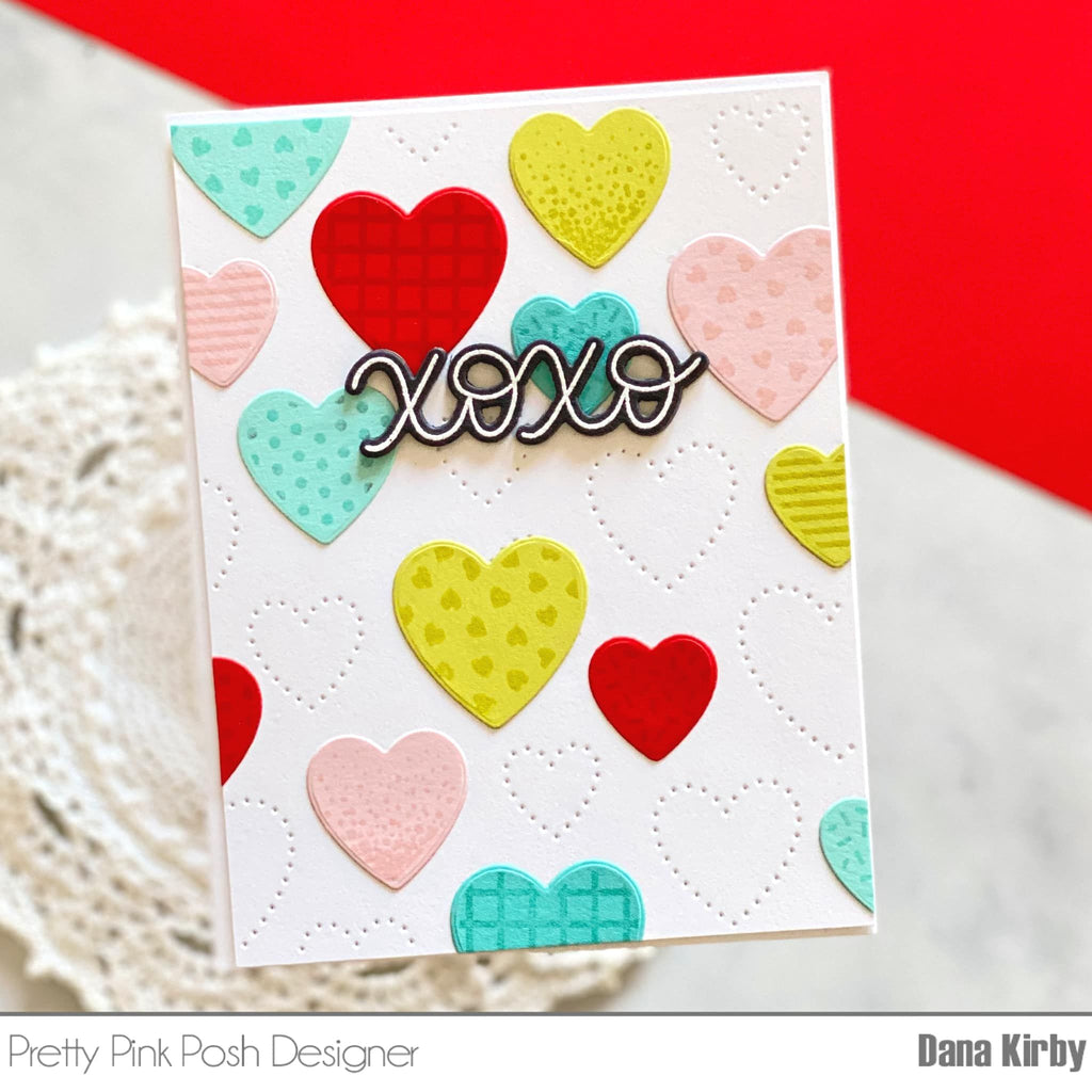 Pretty Pink Posh Decorative Hearts Clear Stamps XOXO