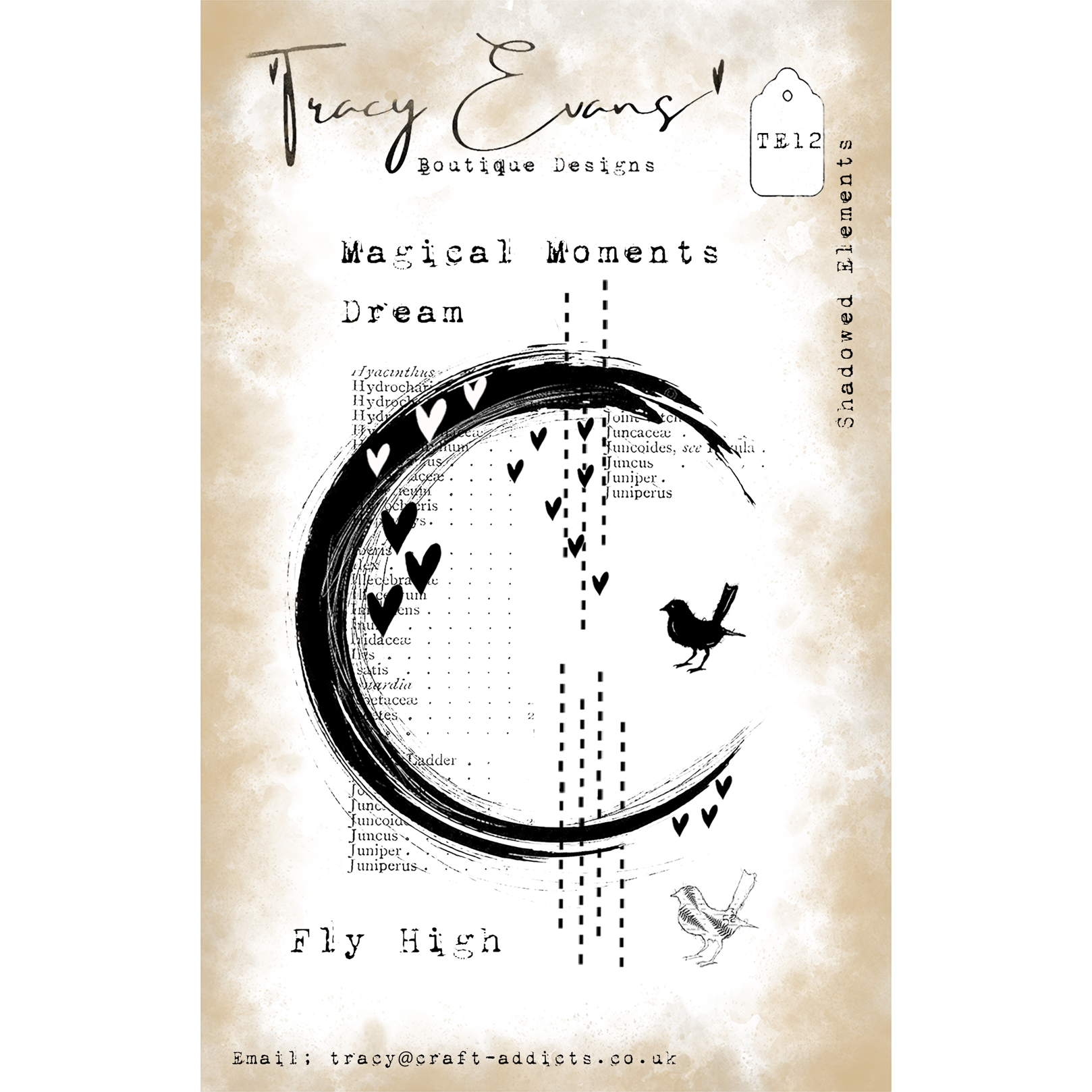 Tracy Evans Boutique Designs Shadowed Elements A7 Clear Stamps te12