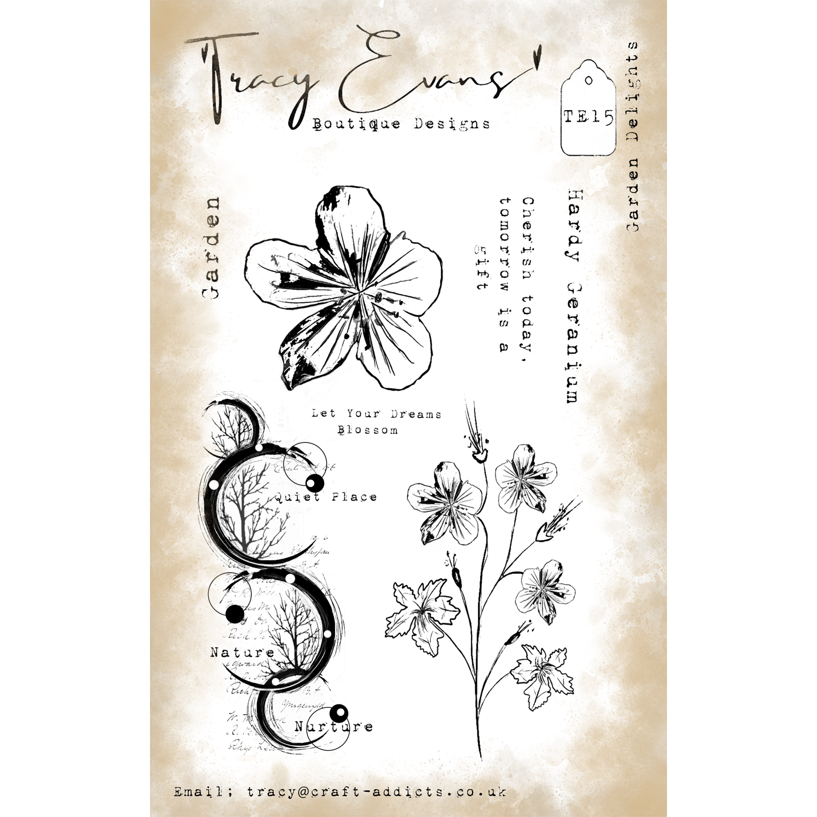 Tracy Evans Boutique Designs Garden Designs A6 Clear Stamps te15