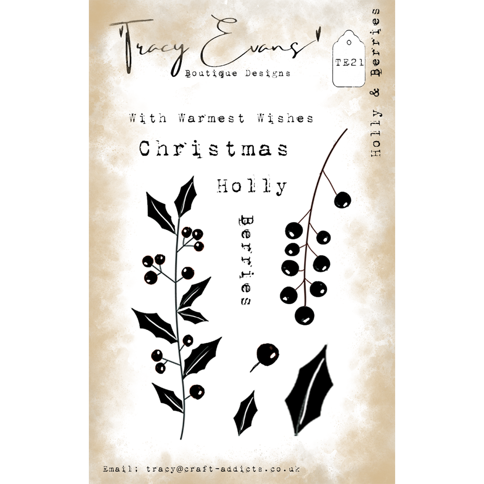 Tracy Evans Boutique Designs Holly and Berries A7 Clear Stamps te21