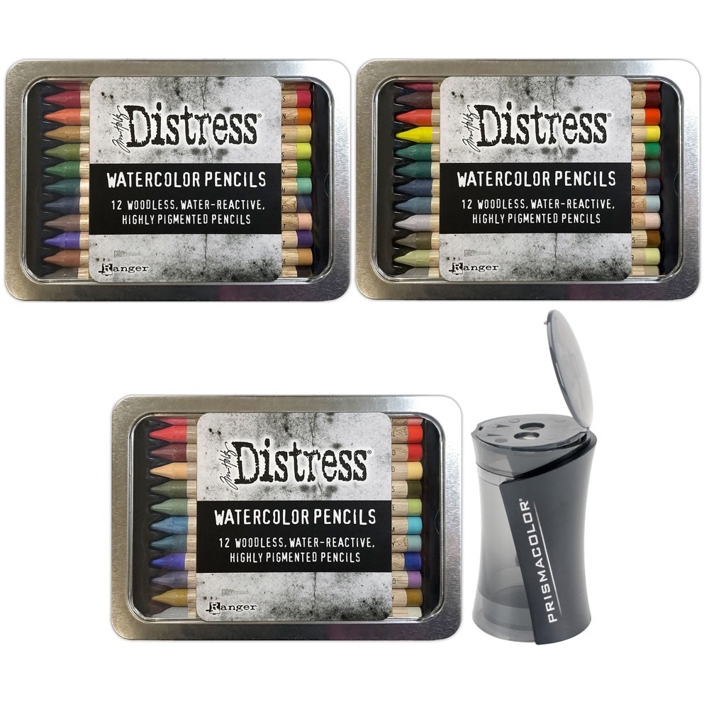 Tim Holtz Distress Watercolor Pencils Sets 4, 5, 6 And Sharpener Bundle Ranger
