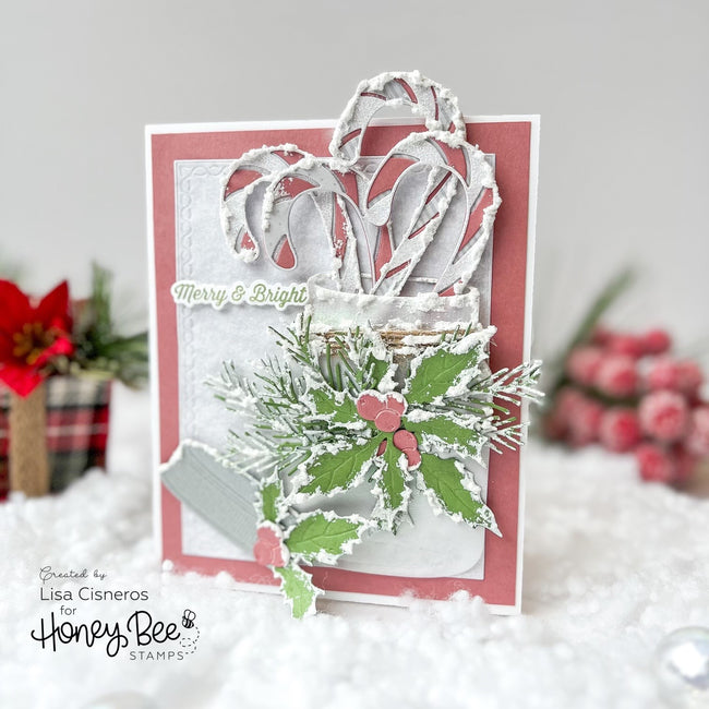 Honey Bee Lovely Layers Candy Cane Dies hbds-llcand Merry And Bright Frosty Candy Cane Card