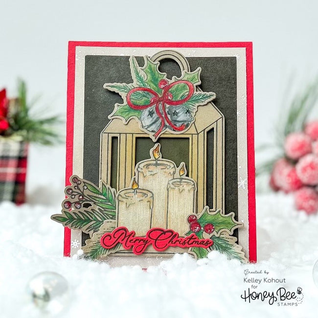 Honey Bee Pine And Berry Centerpiece Clear Stamps hbst-510 Christmas Candle Card