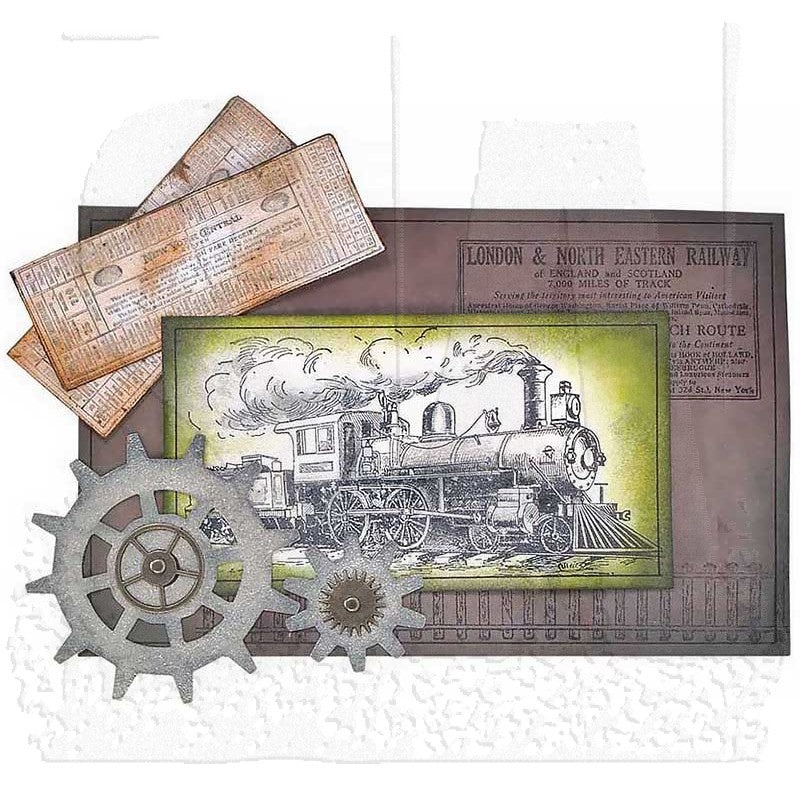 Tim Holtz Cling Rubber Stamps ON THE RAILROAD cms127