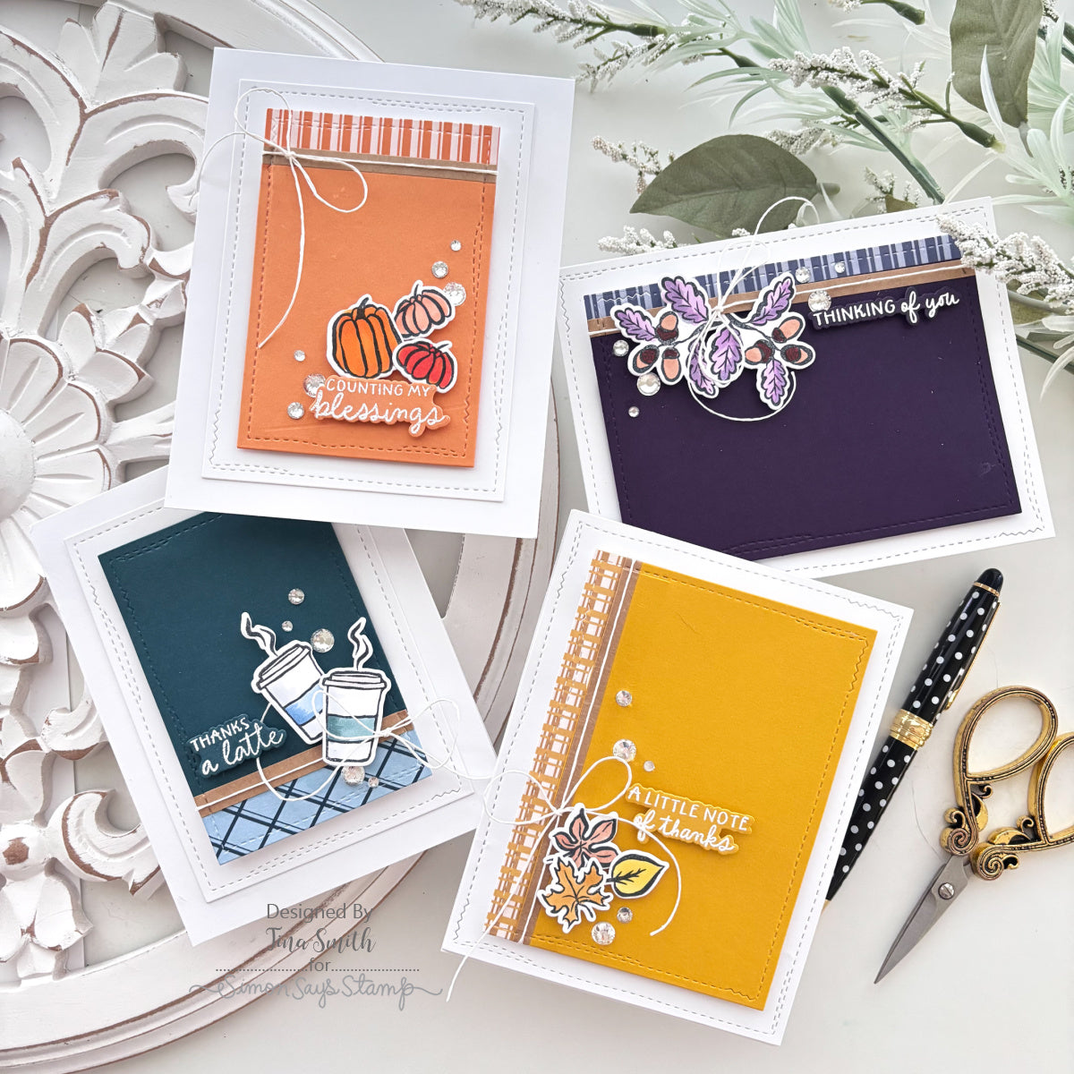 Simon Says Stamps and Dies Homespun Gratitude set1380hg Tina Smith Monochromatic Autumn Card Set | color-code:ALT09