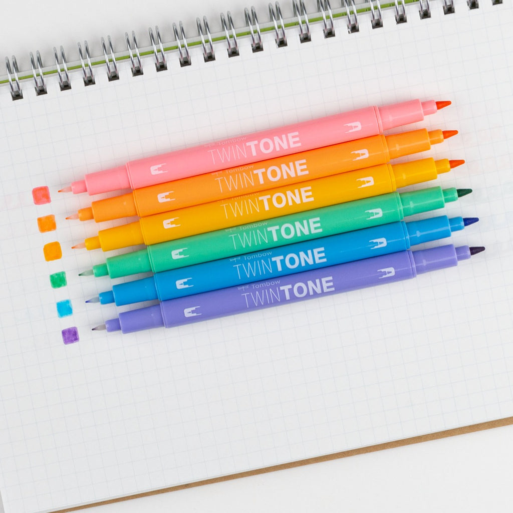 Tombow TwinTone Pastel 6-Pack Marker Set 61528 dual tipped