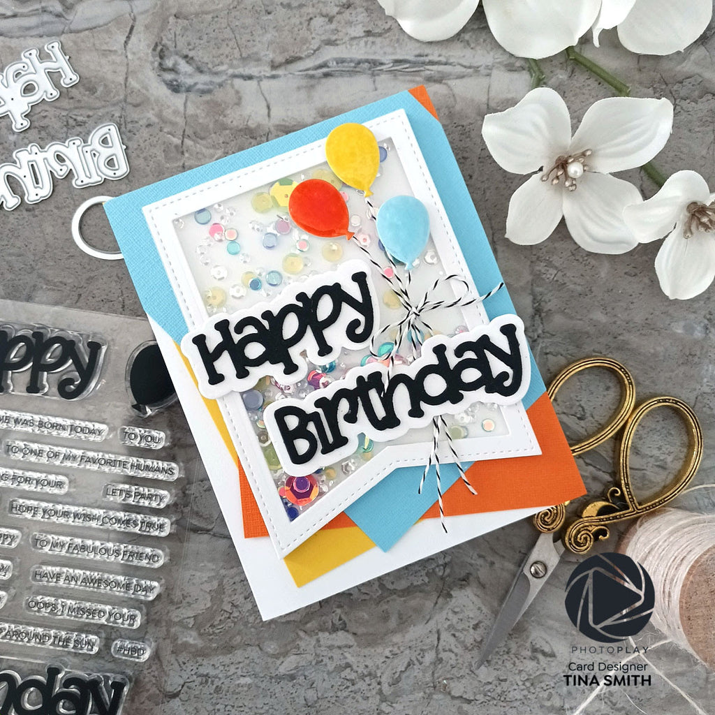 PhotoPlay A2 NESTED PENNANT Die Set sis3268 Happy Birthday Shaker Card