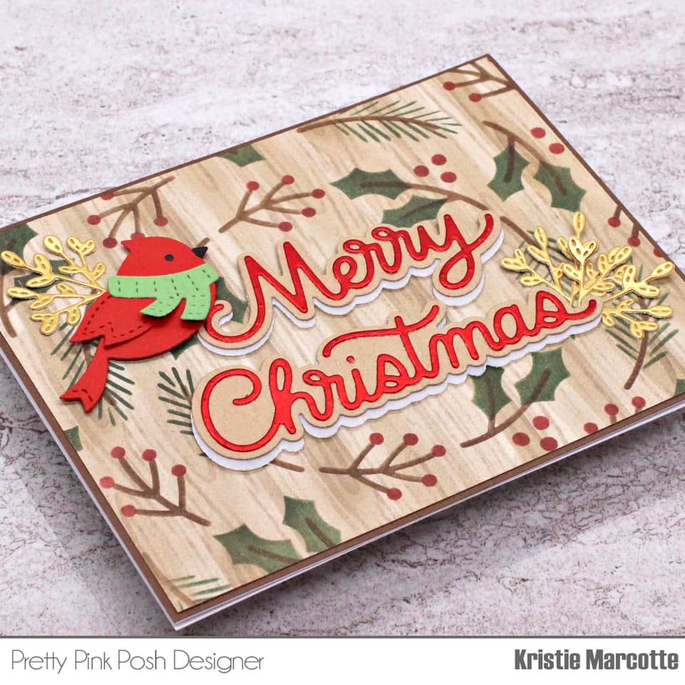 Pretty Pink Posh Layered Winter Wreath Stencils cardinal