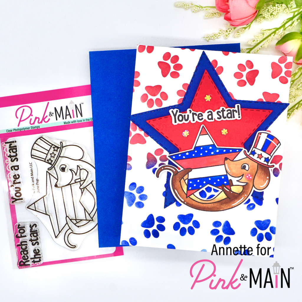 Pink and Main June Pup Clear Stamps PM0632 America