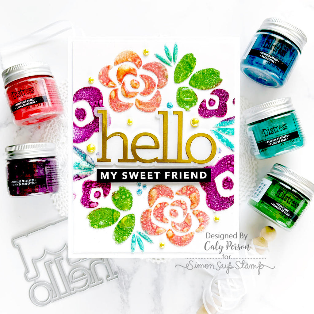 Tim Holtz Distress Embossing Glaze Peacock Feathers Ranger tde84099 Hello My Sweet Friend Card | color-code:ALT01