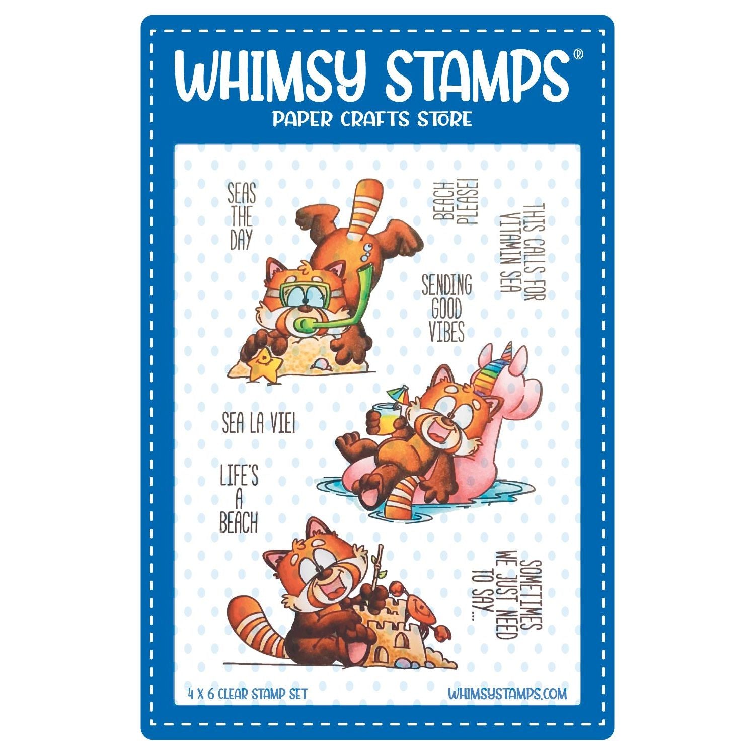 Whimsy Stamps Red Panda Beach Clear Stamps DP1115