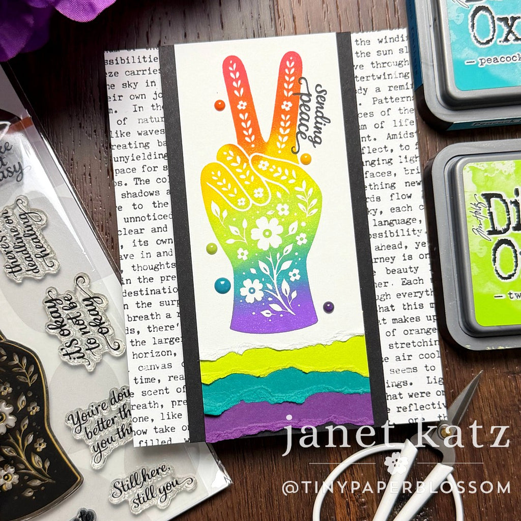 Simon Says Stamps and Dies Still Here set1393sh Sending Cheer Janet Katz Rainbow Peace Sign with Hand Encouragement Card