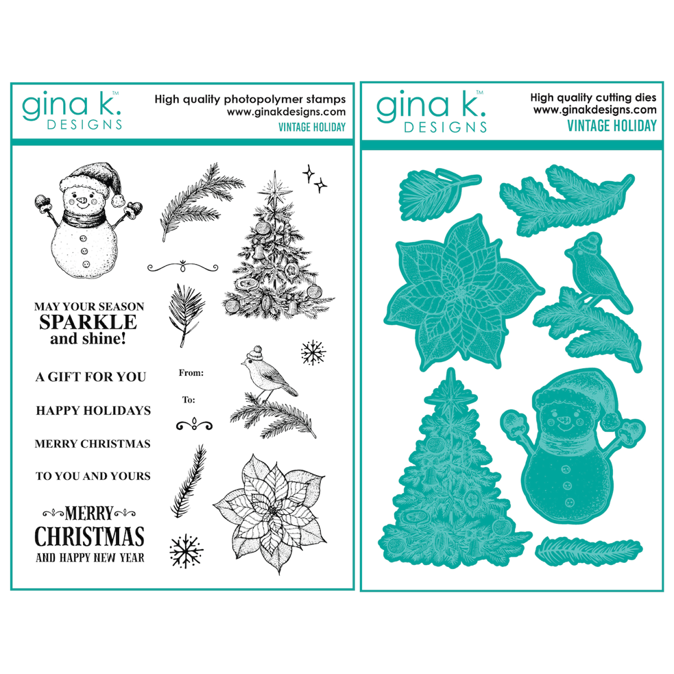 Gina K Designs Vintage Holiday Stamps and Dies Set