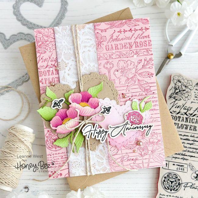 Honey Bee Vintage Flora Clear Stamps hbst-526 Happy Anniversay Card