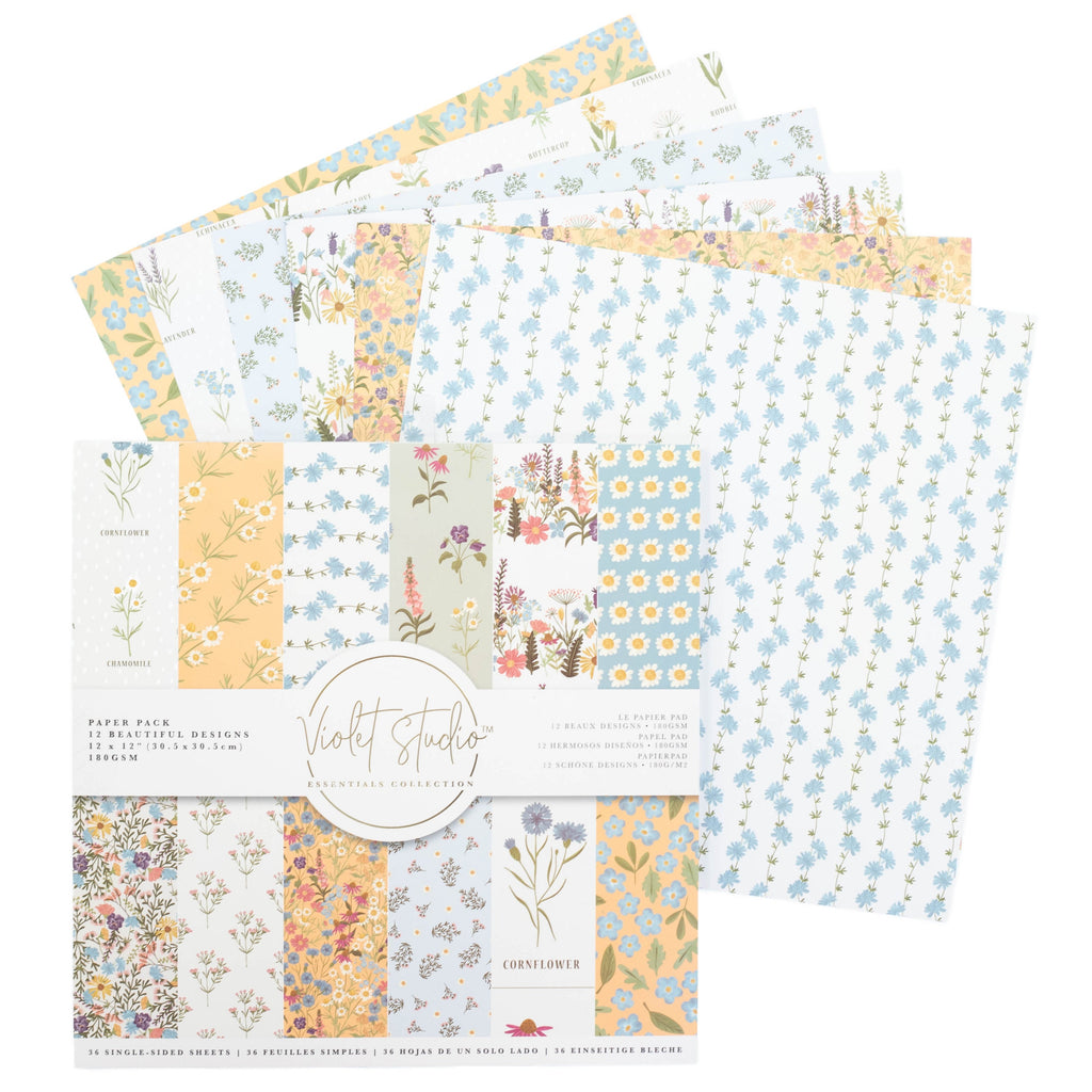 Crafter's Companion Amongst The Wildflowers 12 x 12 Paper Pad vs-ppk-031 floral pages fanned out