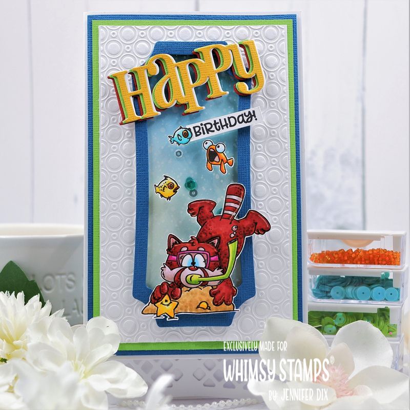 Whimsy Stamps Red Panda Beach Clear Stamps DP1115 Happy Birthday