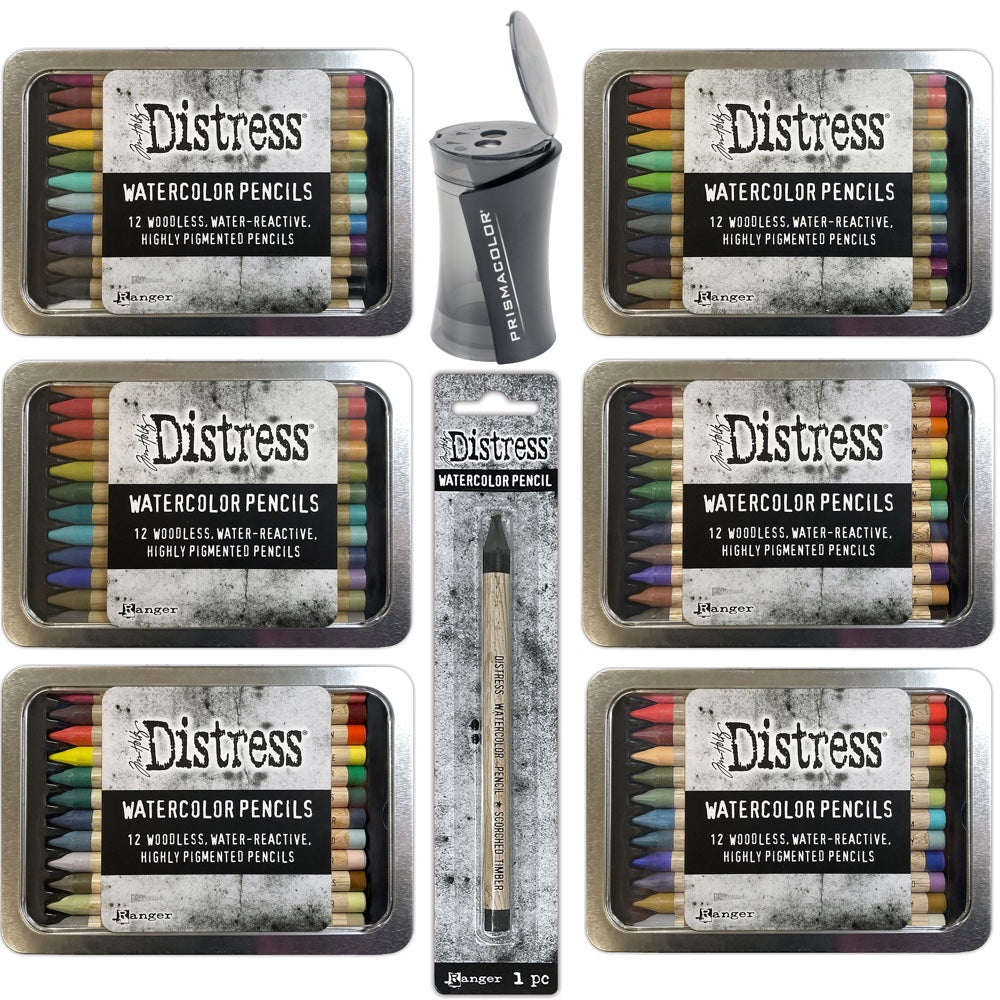 Tim Holtz Distress Watercolor Pencils Bundle of 73 And Sharpener Ranger