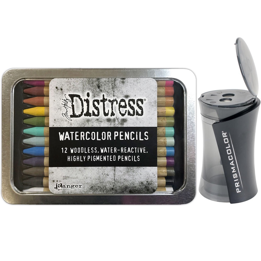 Tim Holtz Distress Watercolor Pencils Set 1 And Pencil Sharpener Bundle