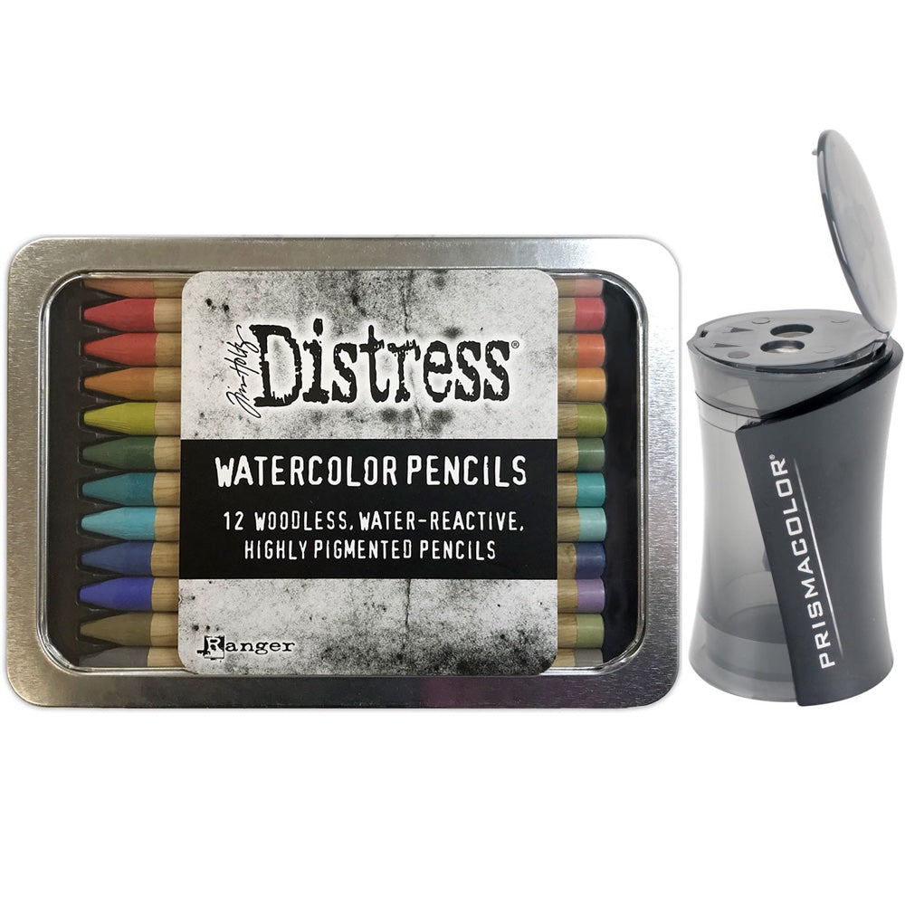 Tim Holtz Distress Watercolor Pencils Set 3 And Pencil Sharpener Bundle